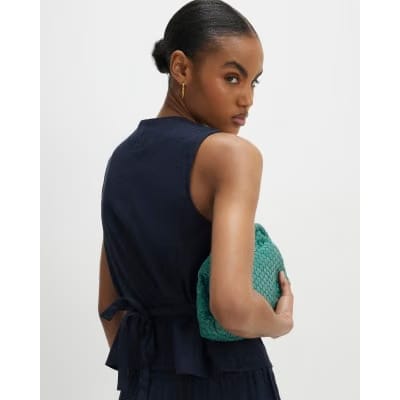 Navy Linen Blend Waistcoat