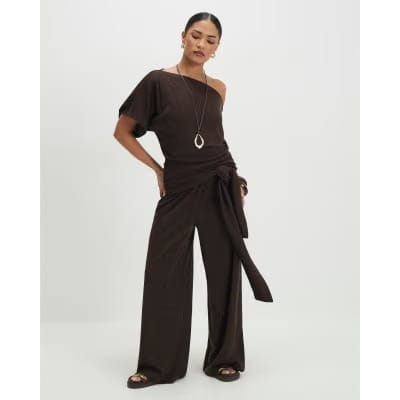 Petite Brown Tie Waist Trousers