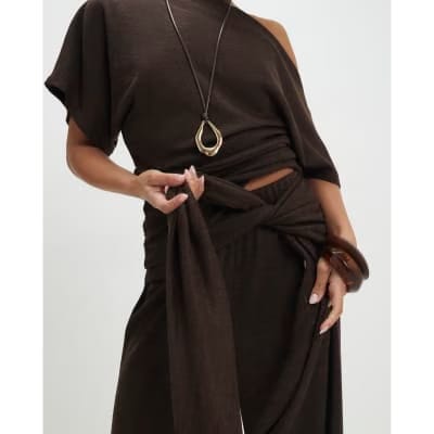Petite Brown Tie Waist Trousers