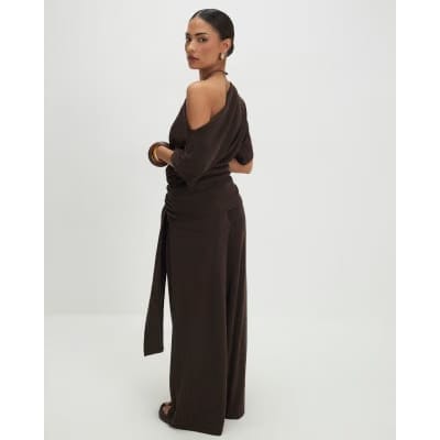 Petite Brown Tie Waist Trousers