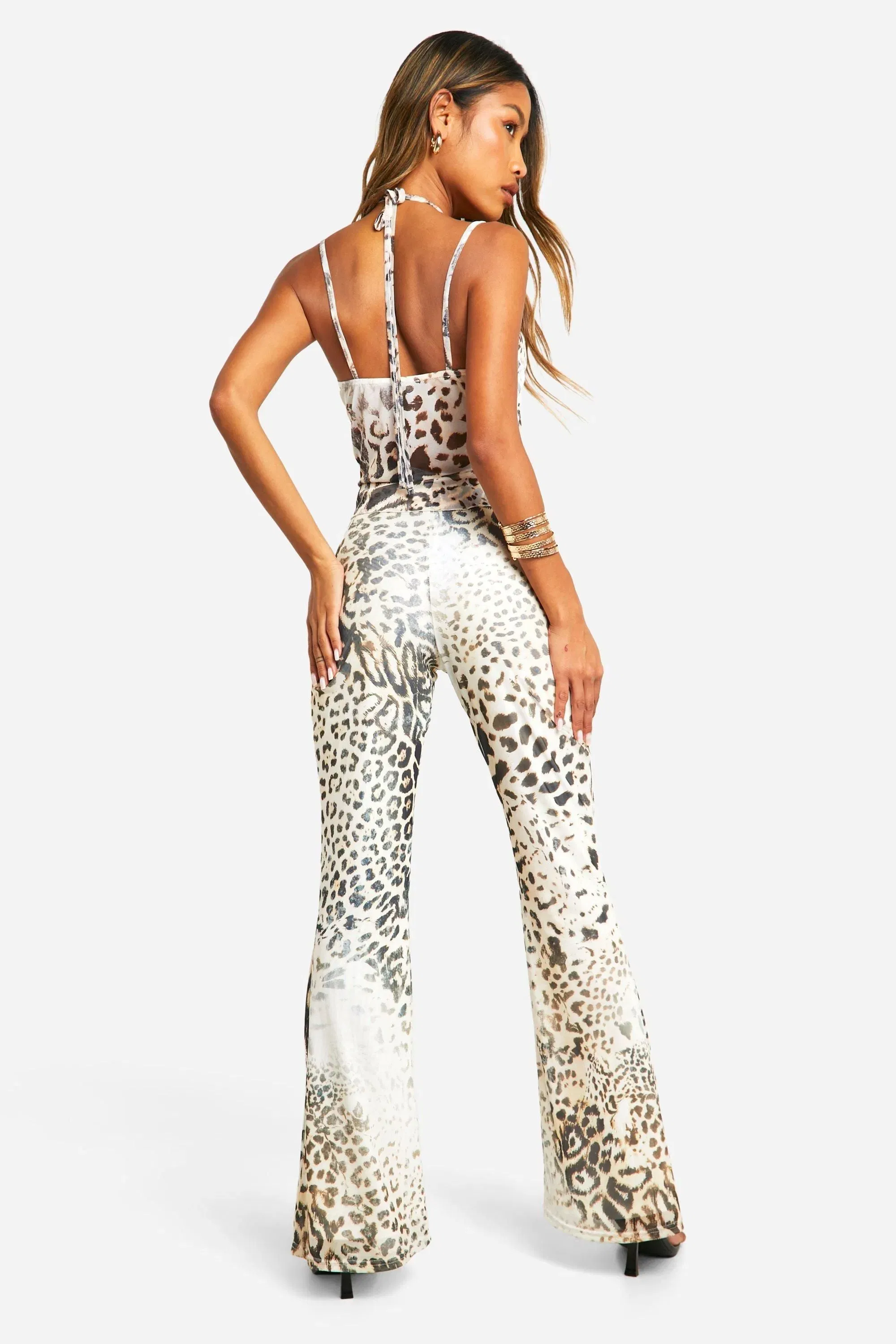 Leopard Mesh Flared Trousers