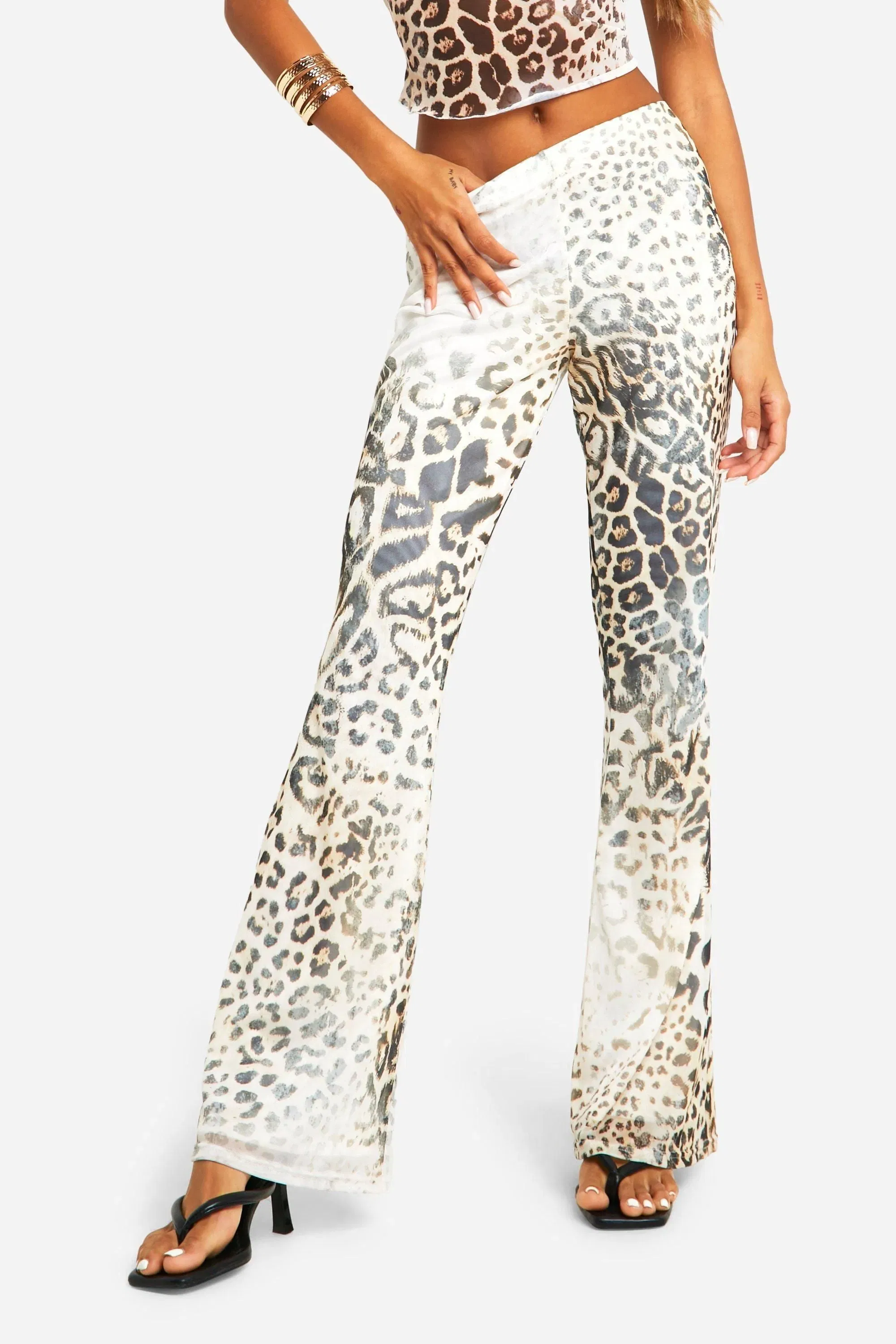 Leopard Mesh Flared Trousers