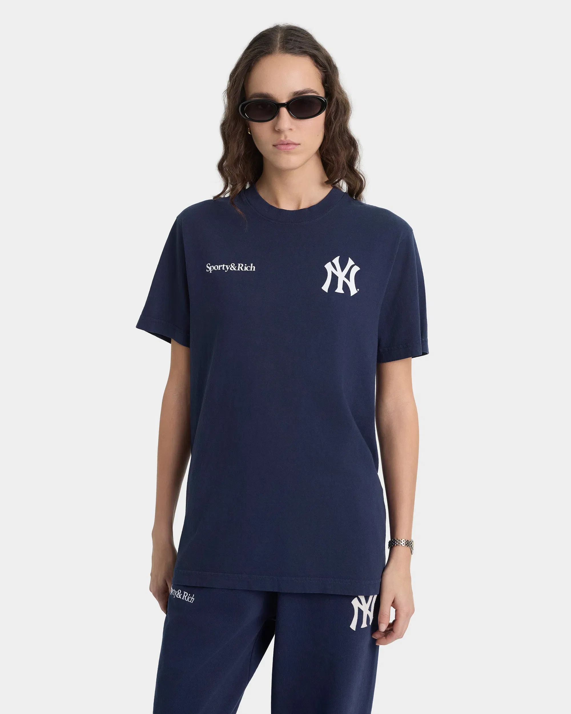 Yankees Curve T-Shirt - Navy/White