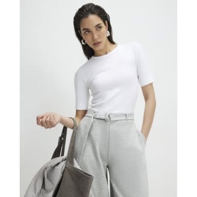 White Cotton Short Sleeve Fitted T-Shirt