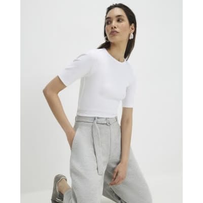 White Cotton Short Sleeve Fitted T-Shirt