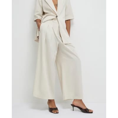 Beige Ankle Grazer Tailored Trousers