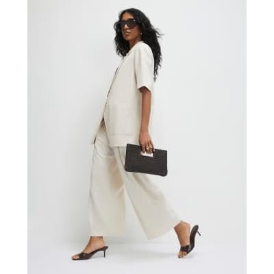 Beige Ankle Grazer Tailored Trousers