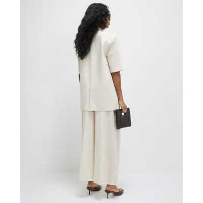 Beige Ankle Grazer Tailored Trousers