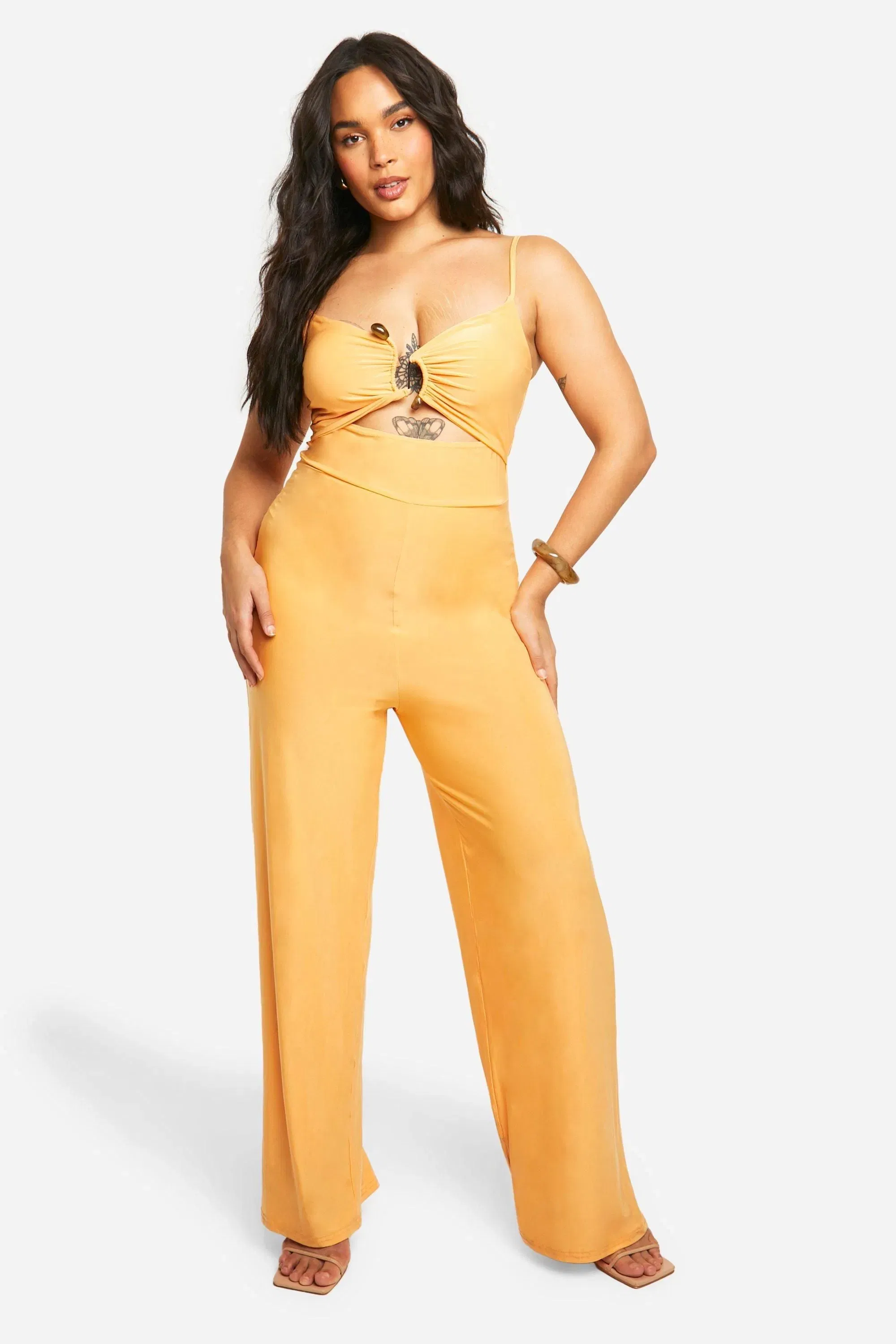 Plus Slinky Ruched Front Wide Leg Jumpsuit
