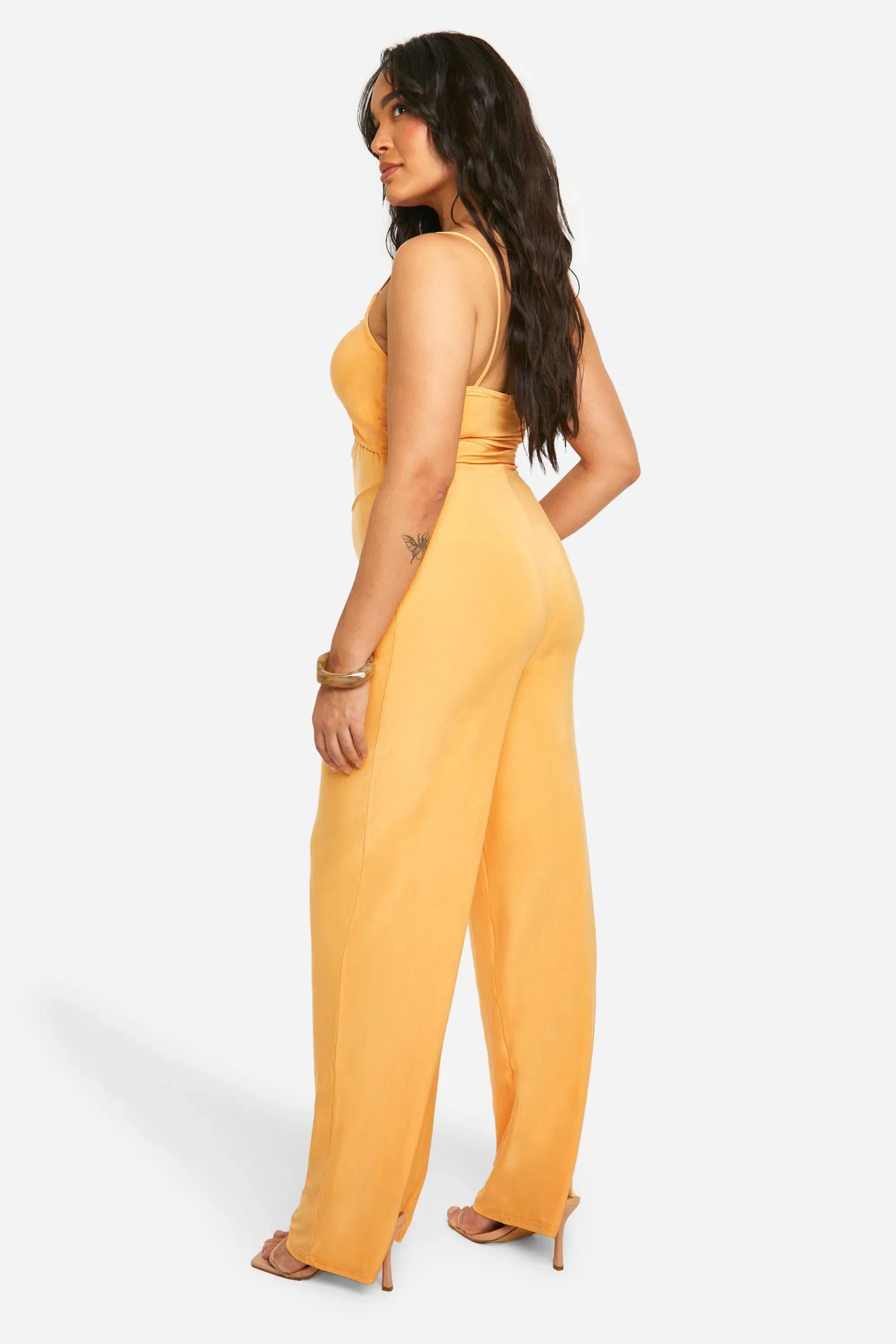 Plus Slinky Ruched Front Wide Leg Jumpsuit