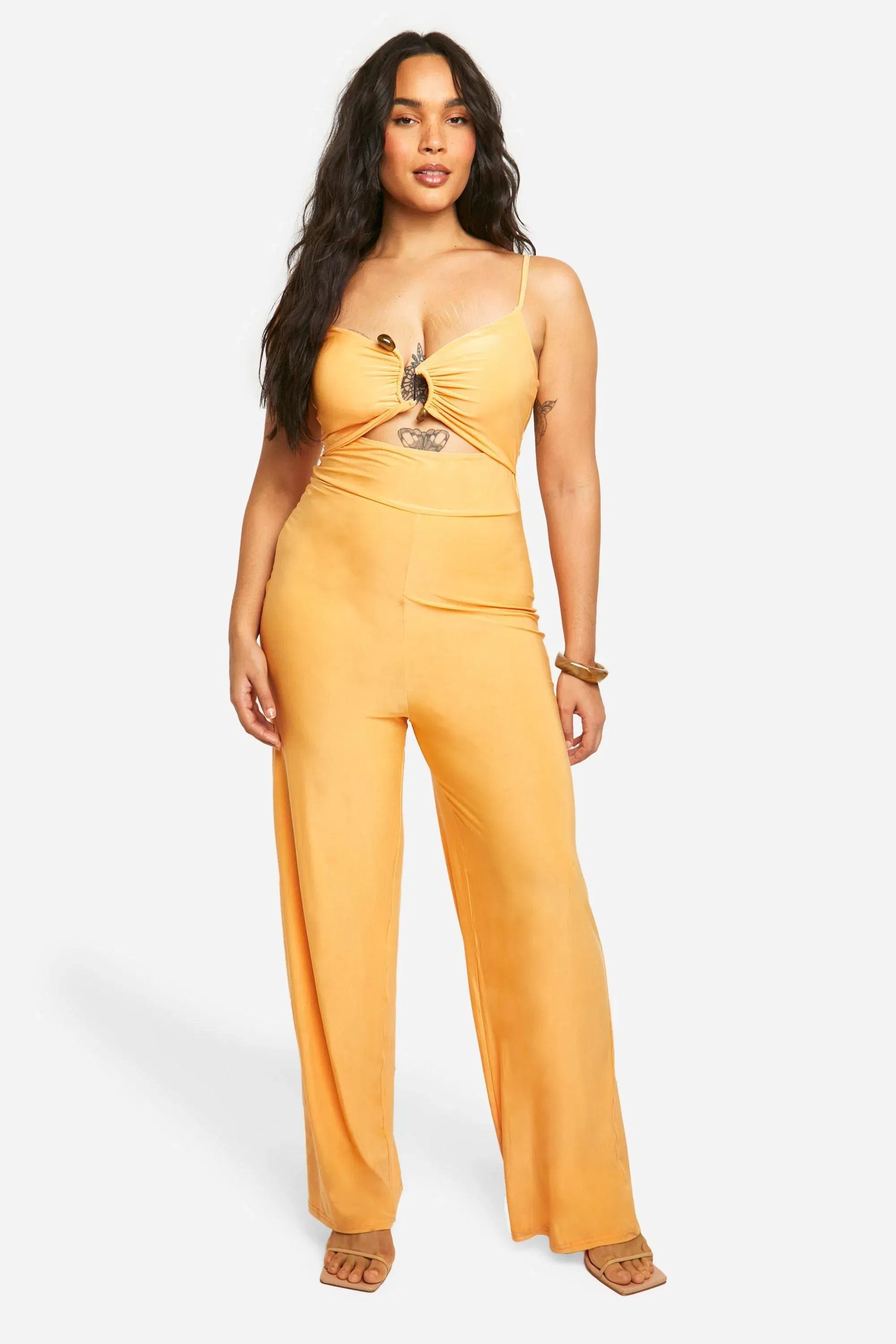 Plus Slinky Ruched Front Wide Leg Jumpsuit