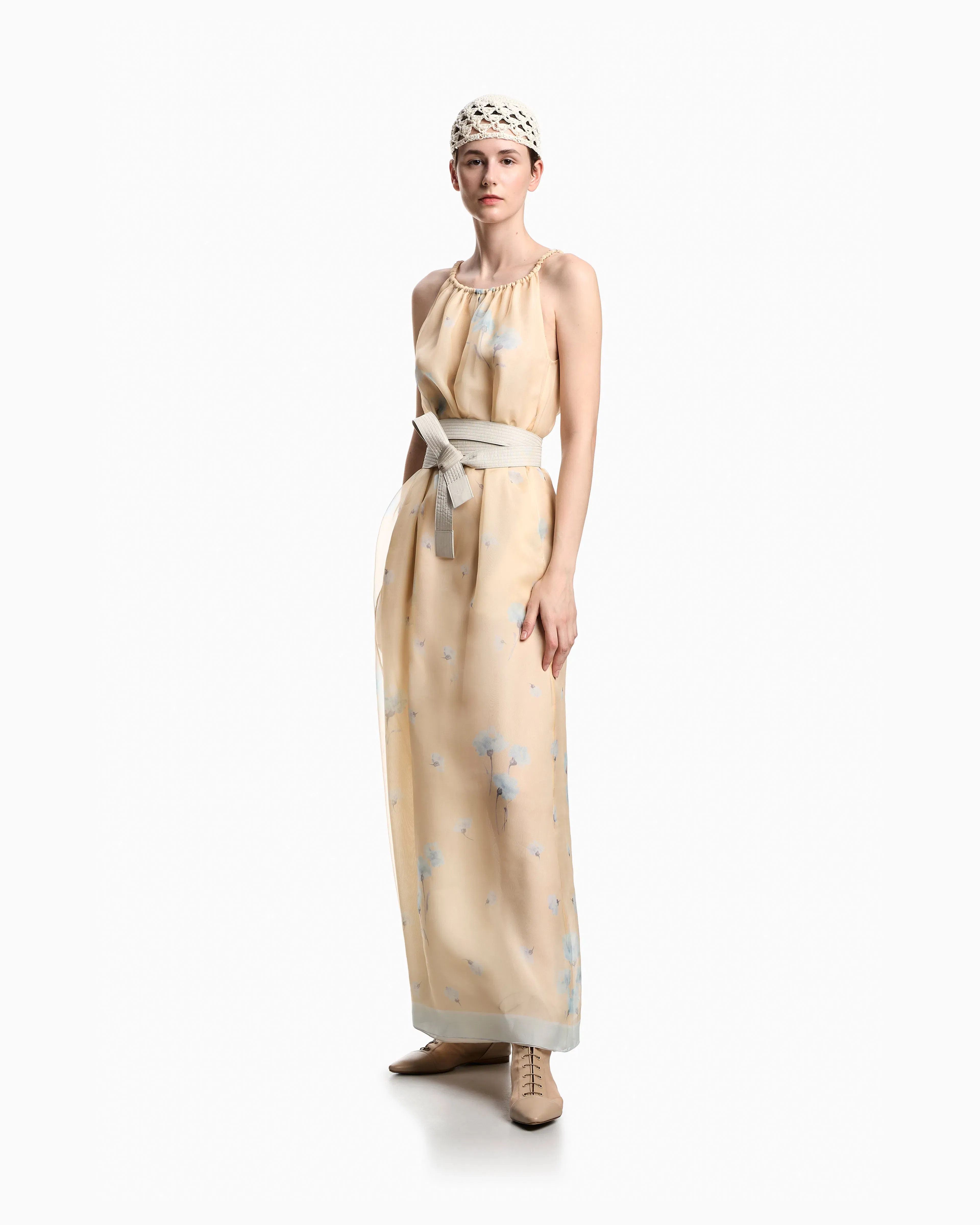 Emporio Armani Long dress in silk organza with floral foulard print