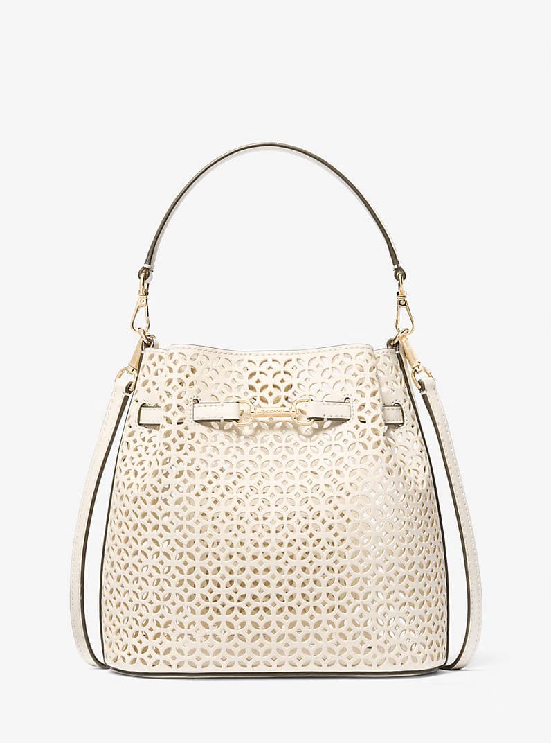 Carson Small Floral Laser Cut Bucket Crossbody Bag
