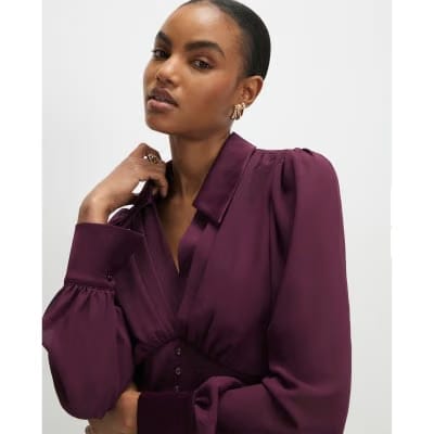 Purple Long Sleeve Corset Detail Blouse