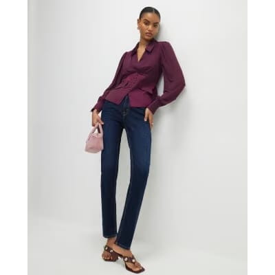 Purple Long Sleeve Corset Detail Blouse