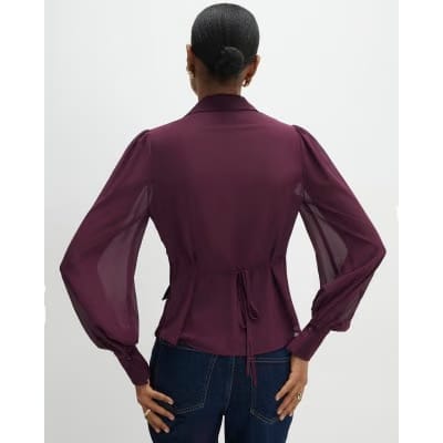 Purple Long Sleeve Corset Detail Blouse