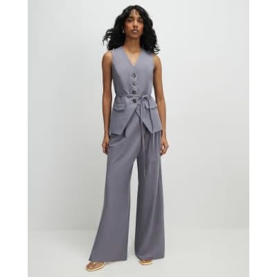 Grey Sleeveless Tie Detail Waistcoat