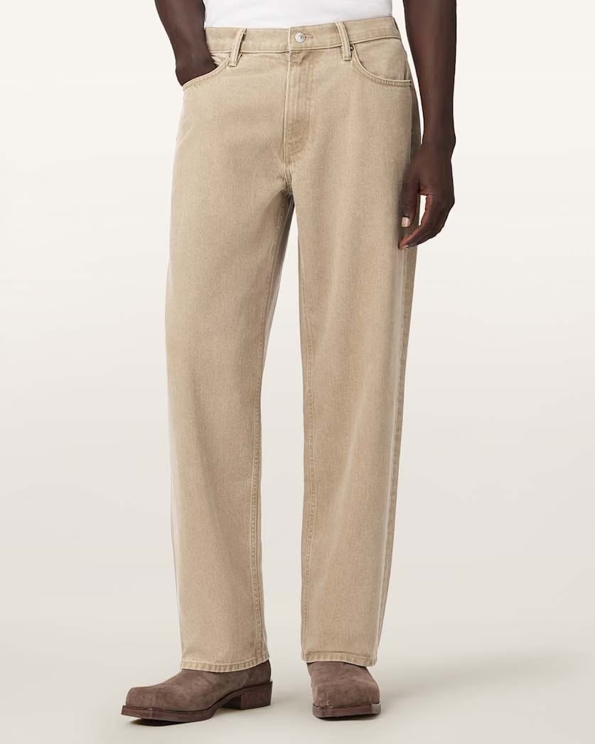 AllSaints Mullen Straight Leg Relaxed Denim Jeans Light Brown