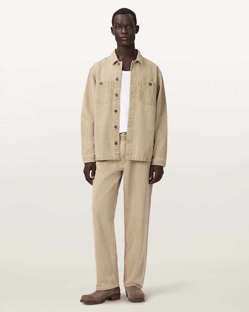 AllSaints Mullen Straight Leg Relaxed Denim Jeans Light Brown