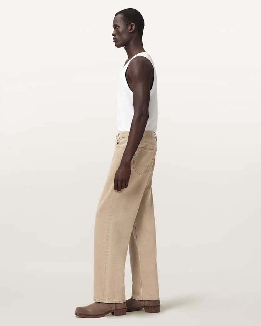 AllSaints Mullen Straight Leg Relaxed Denim Jeans Light Brown