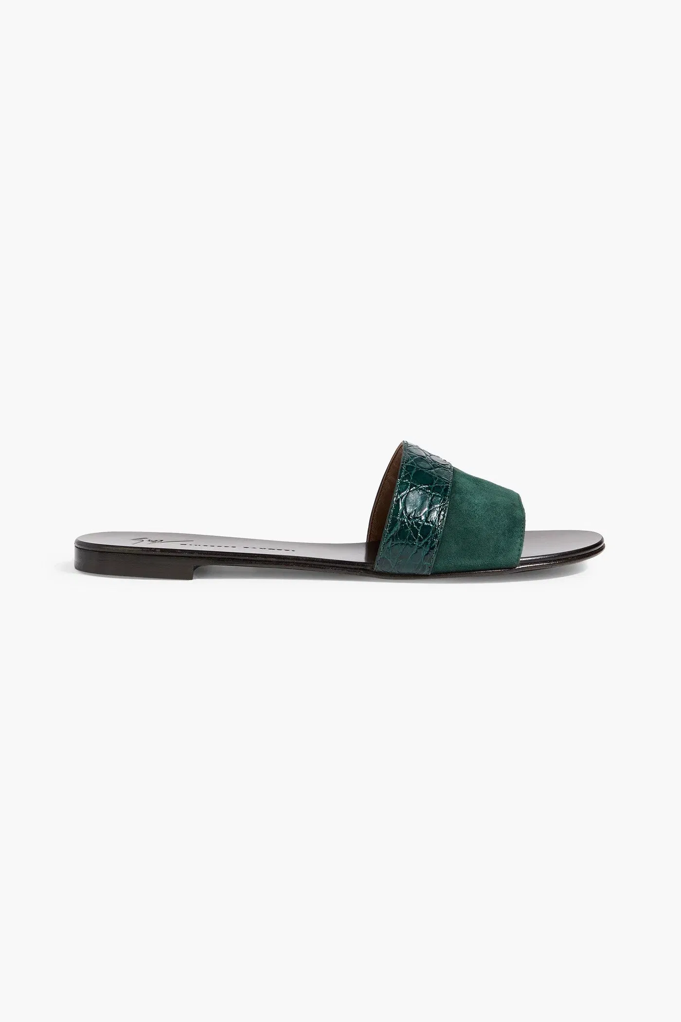 Giuseppe Zanotti Roose Croc-Effect Leather And Suede Slides Emerald Women's
