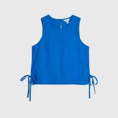 Blue Linen Blend Sleeveless Tank Top