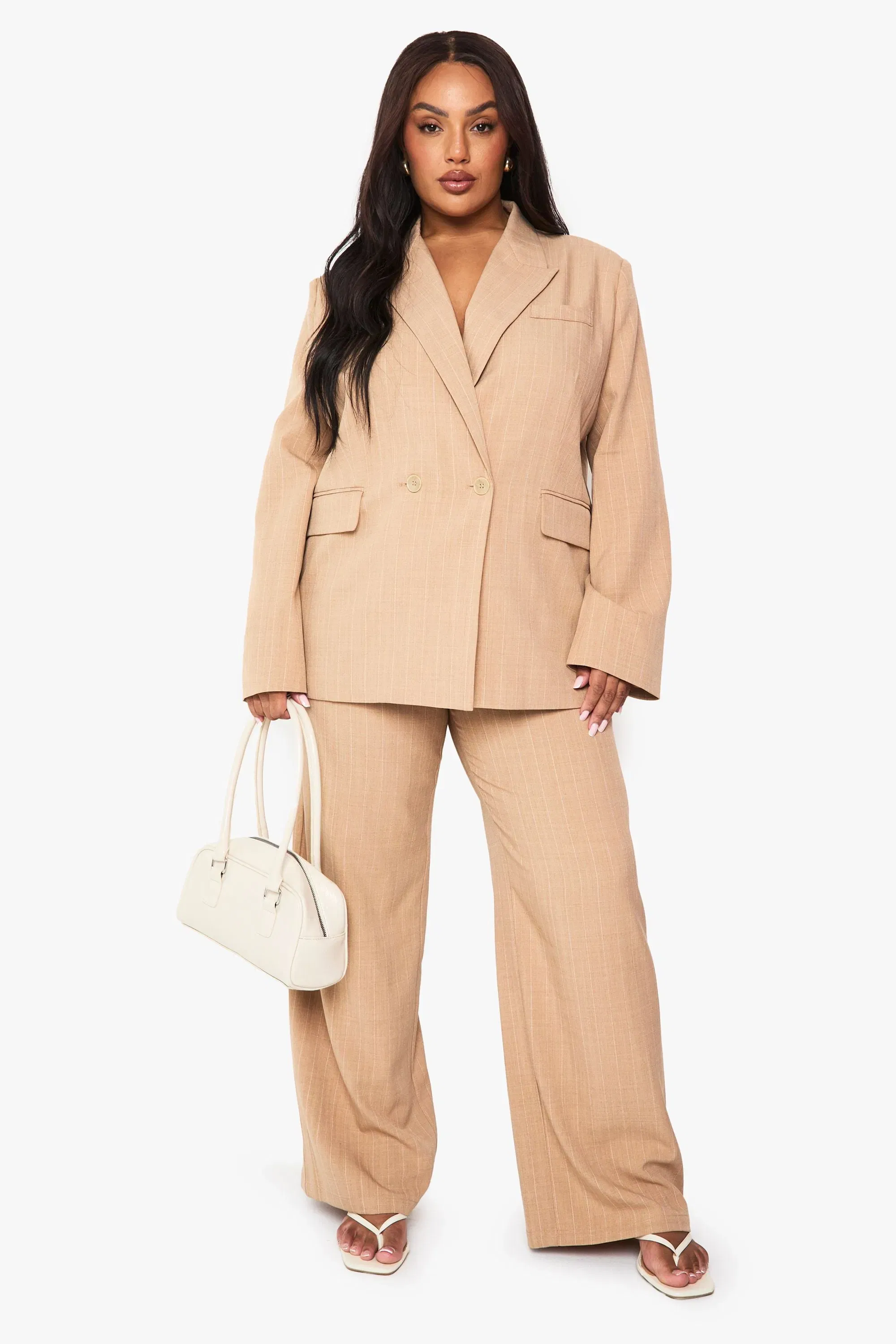 Plus Tailored Pin Stripe Elasticated Wide Leg Trouser