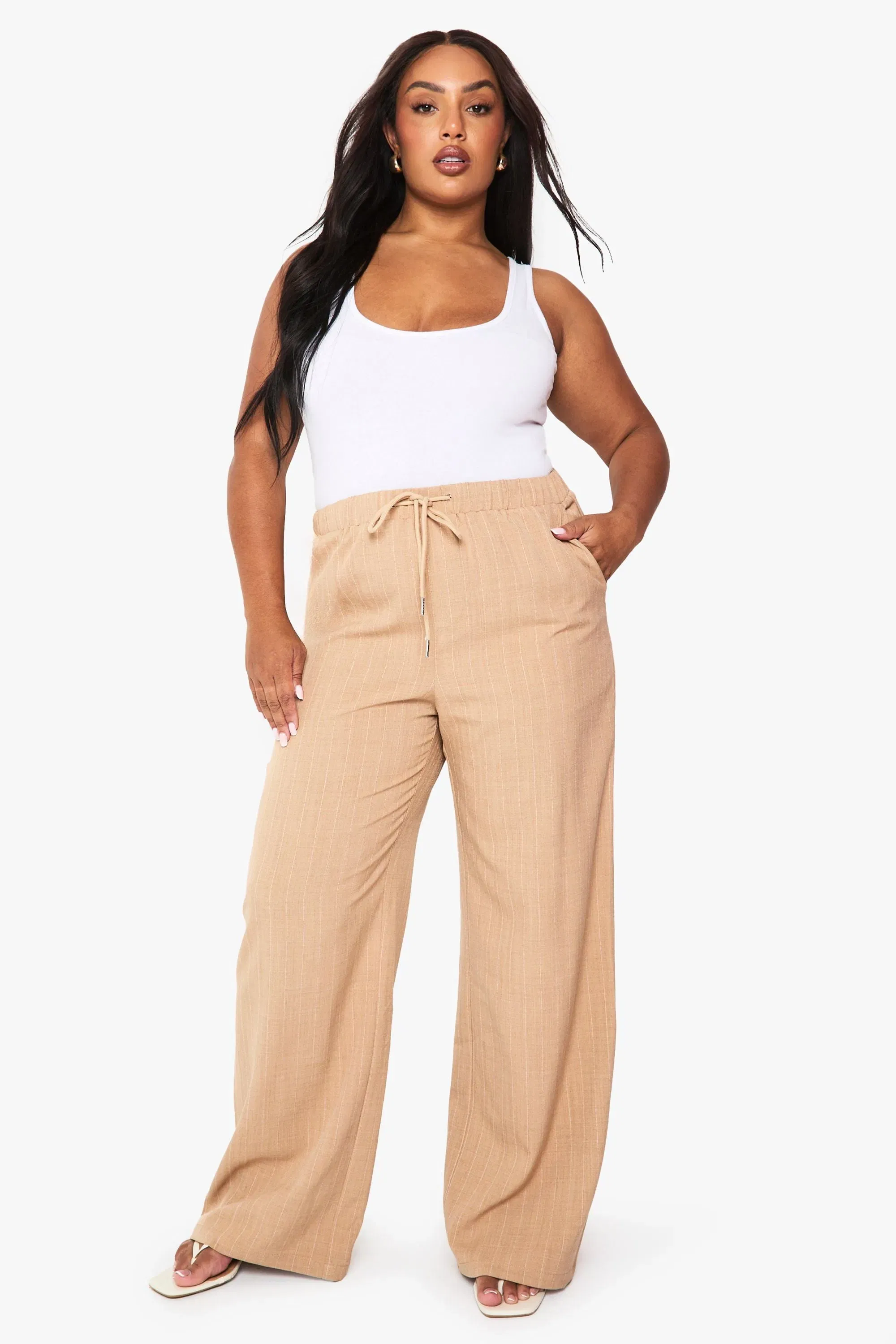 Plus Tailored Pin Stripe Elasticated Wide Leg Trouser