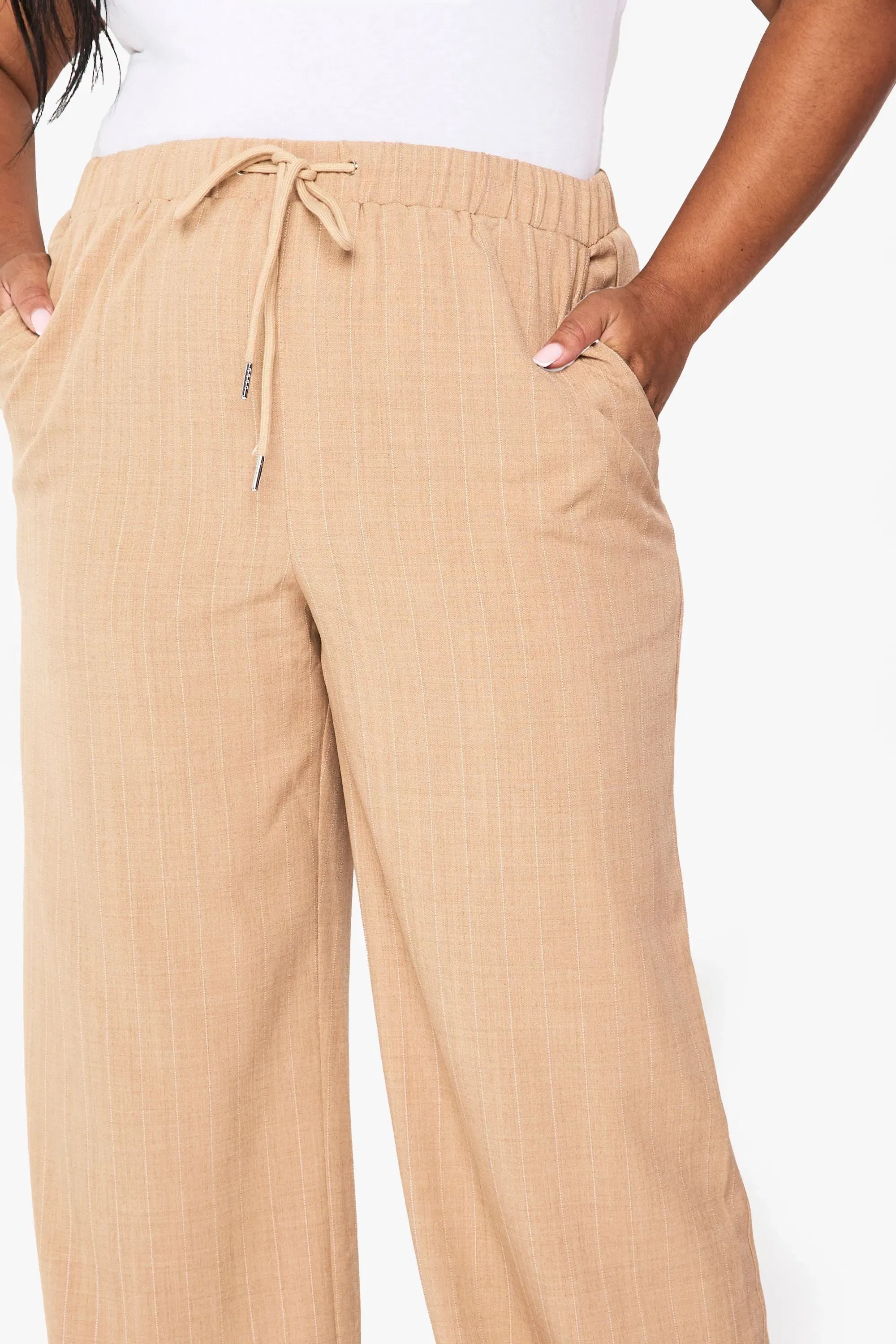 Plus Tailored Pin Stripe Elasticated Wide Leg Trouser