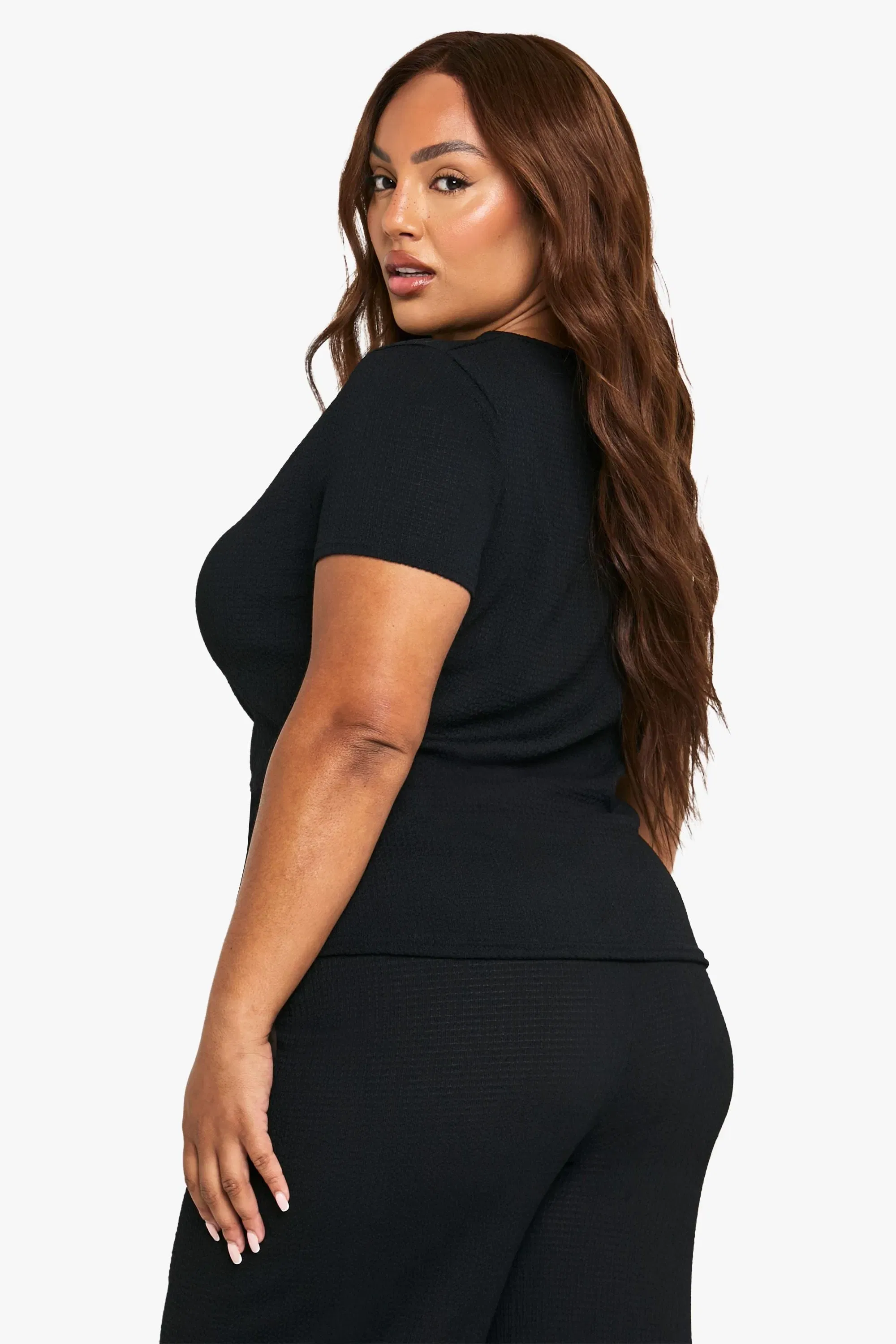 Plus Crinkle Button Sleeve Top