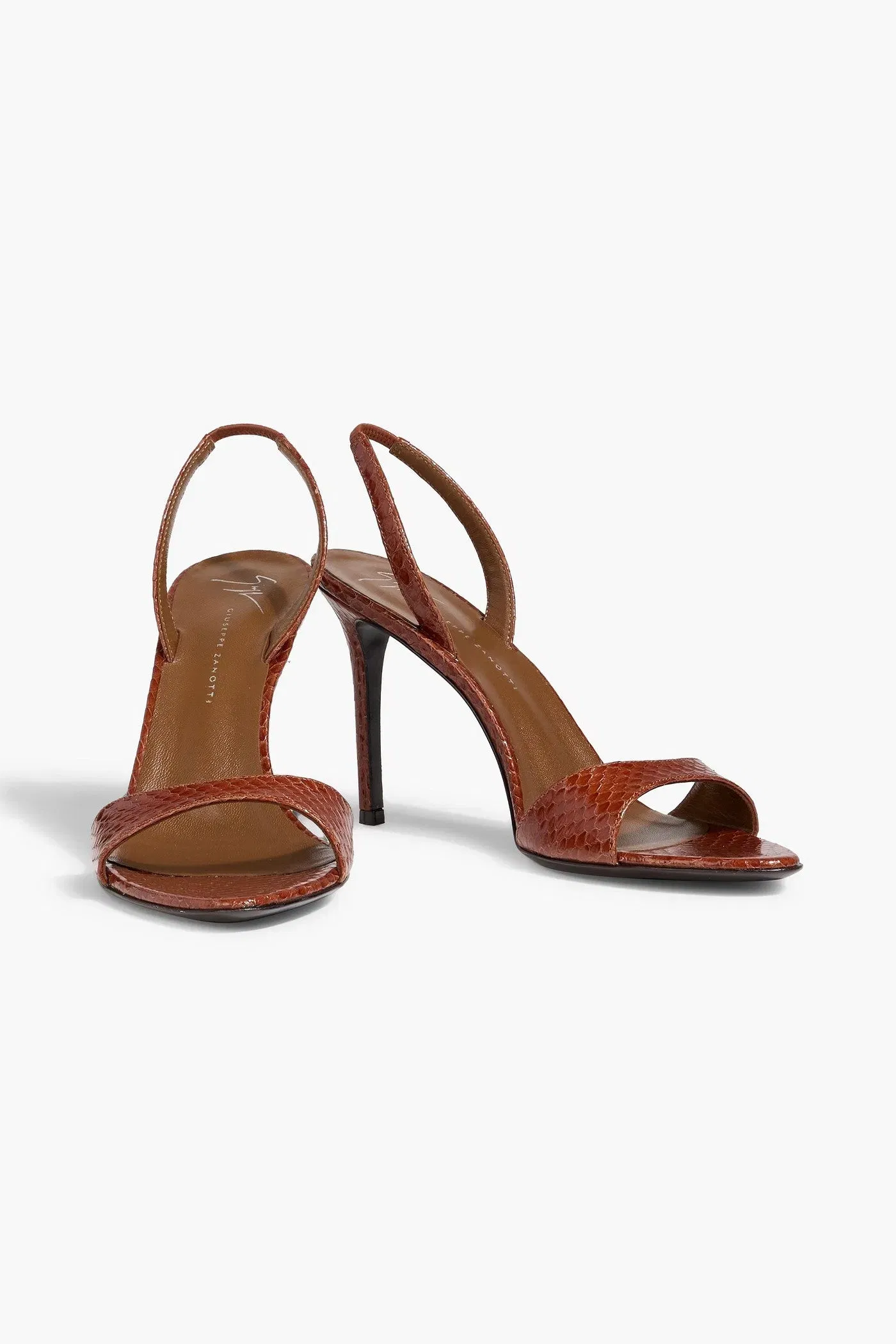 Giuseppe Zanotti Lilibeth 90 Snake-Effect Leather Slingback Sandals Brown Women's