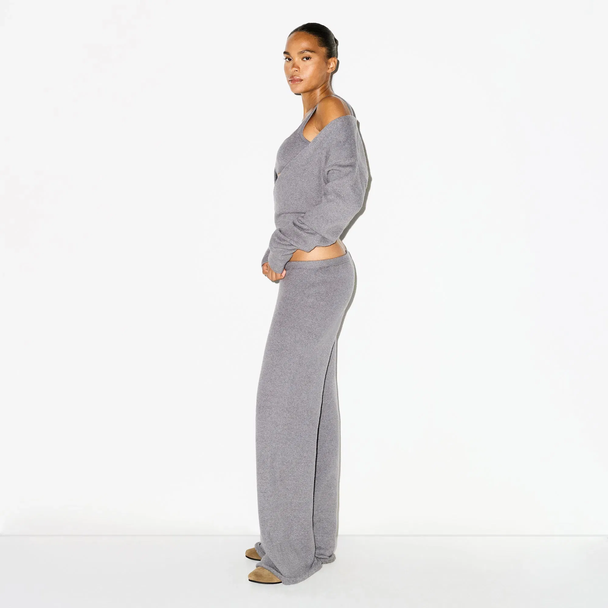 TEXTURED KNIT WRAP SWEATER | DARK HEATHER GREY