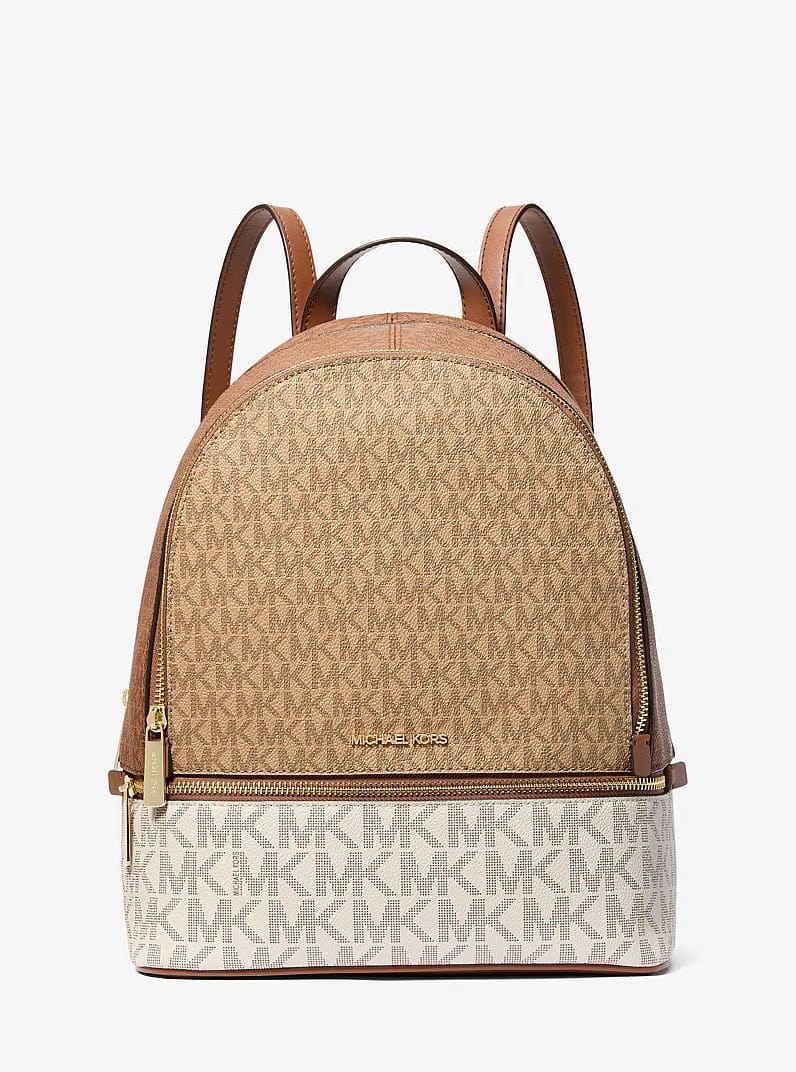 Michael Kors Rhea Medium Color-Block Signature Logo Backpack Camel Mlt