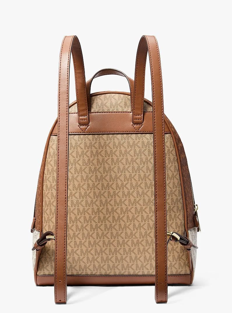Michael Kors Rhea Medium Color-Block Signature Logo Backpack Camel Mlt