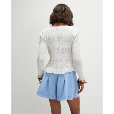 Blue Pleated Bow Front Denim Shorts