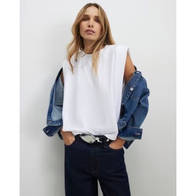 White Sleeveless Pleat Detail Top