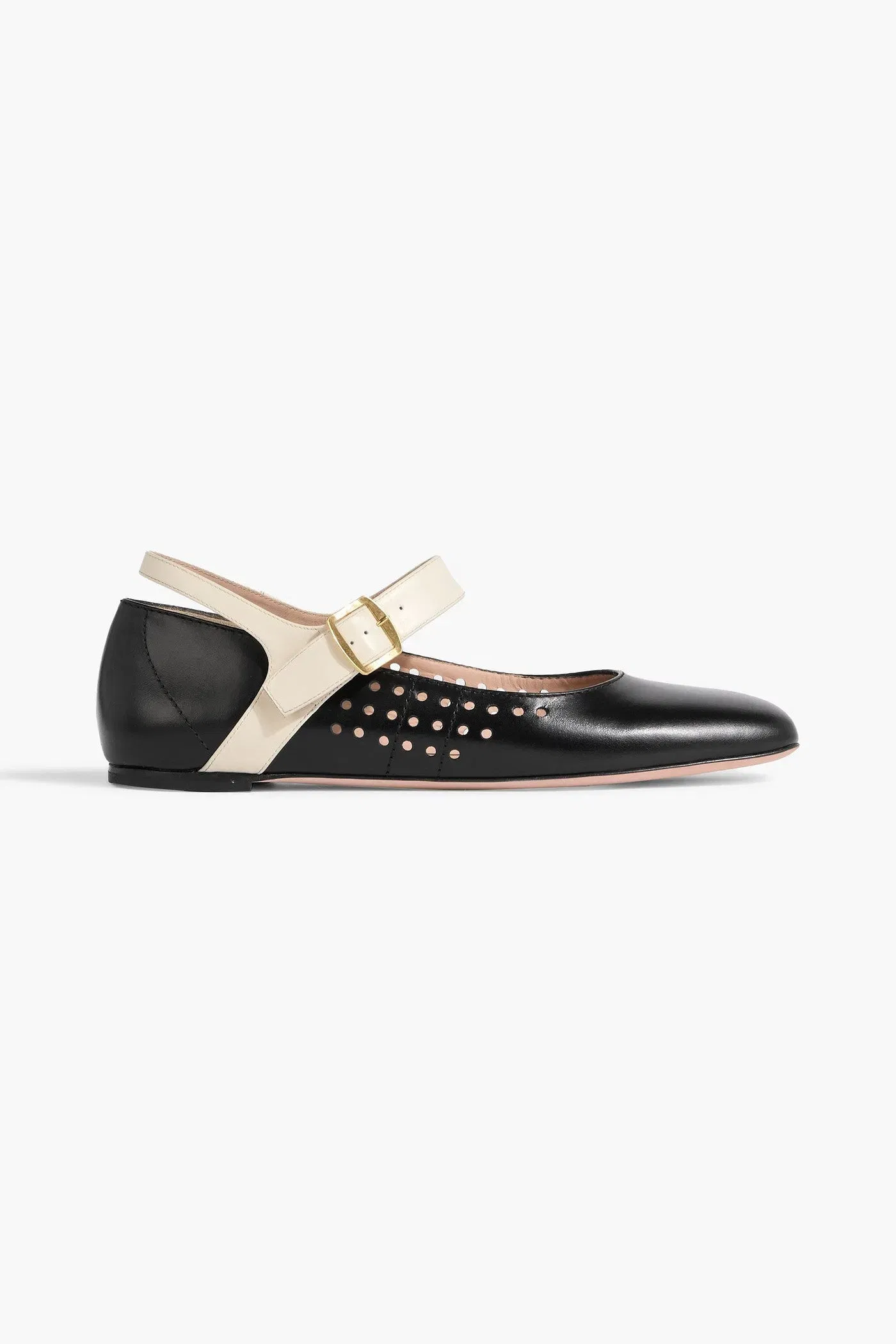 Bally Benika Two-Tone Perforated Glossed-Leather Mary Jane Flats Black Women's