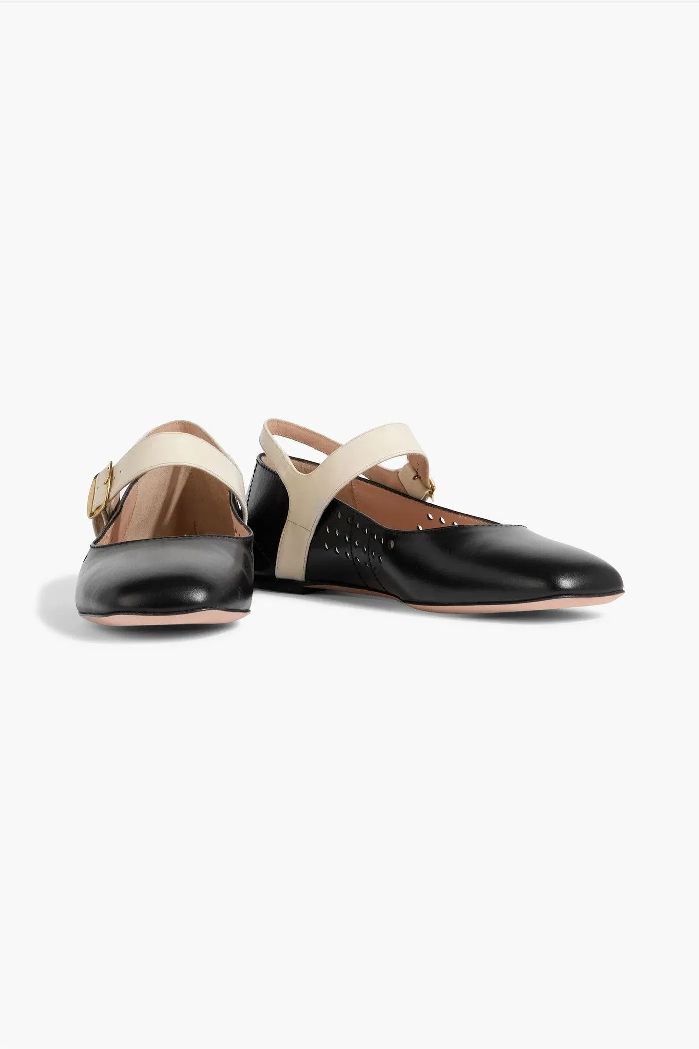 Bally Benika Two-Tone Perforated Glossed-Leather Mary Jane Flats Black Women's