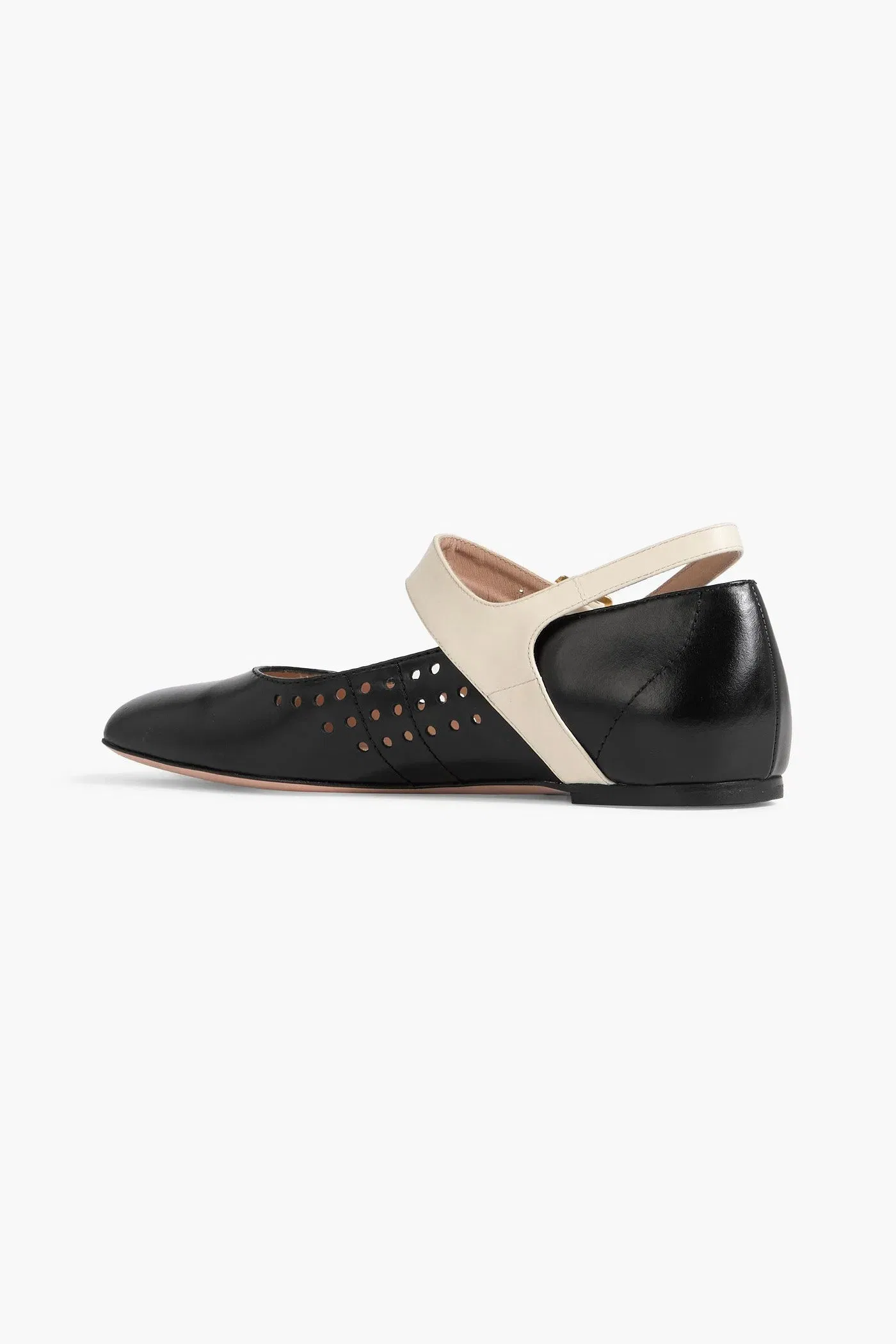 Bally Benika Two-Tone Perforated Glossed-Leather Mary Jane Flats Black Women's