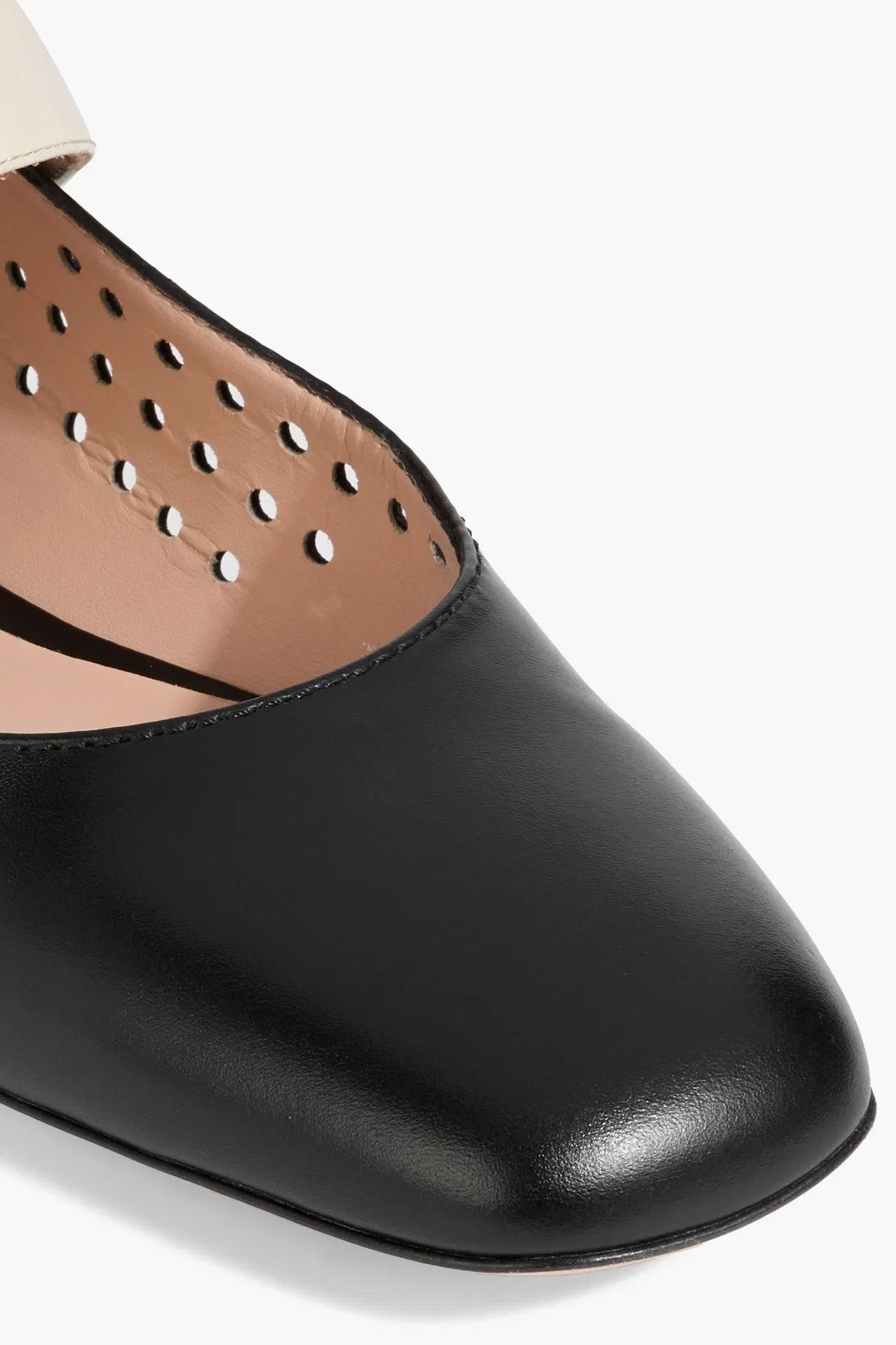 Bally Benika Two-Tone Perforated Glossed-Leather Mary Jane Flats Black Women's
