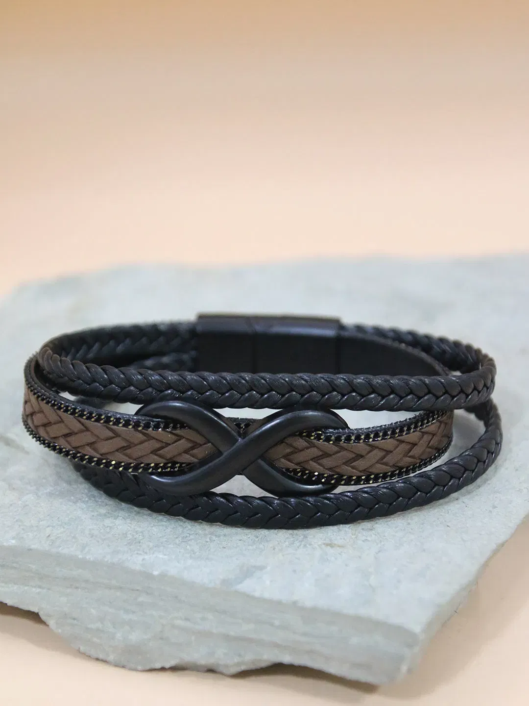 BROWN-GOLD INFINITY BRACELET FOR MEN