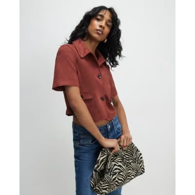 Brown Faux Suede Pocket Detail Shirt
