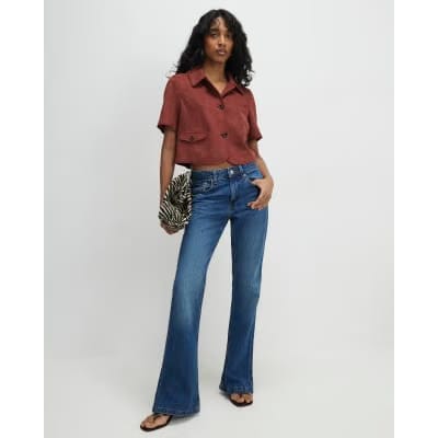 Brown Faux Suede Pocket Detail Shirt