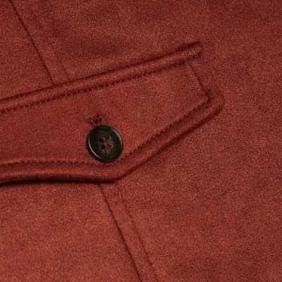 Brown Faux Suede Pocket Detail Shirt