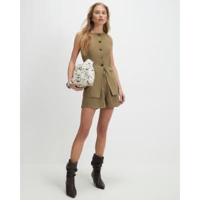 Green Faux Suede Waistcoat