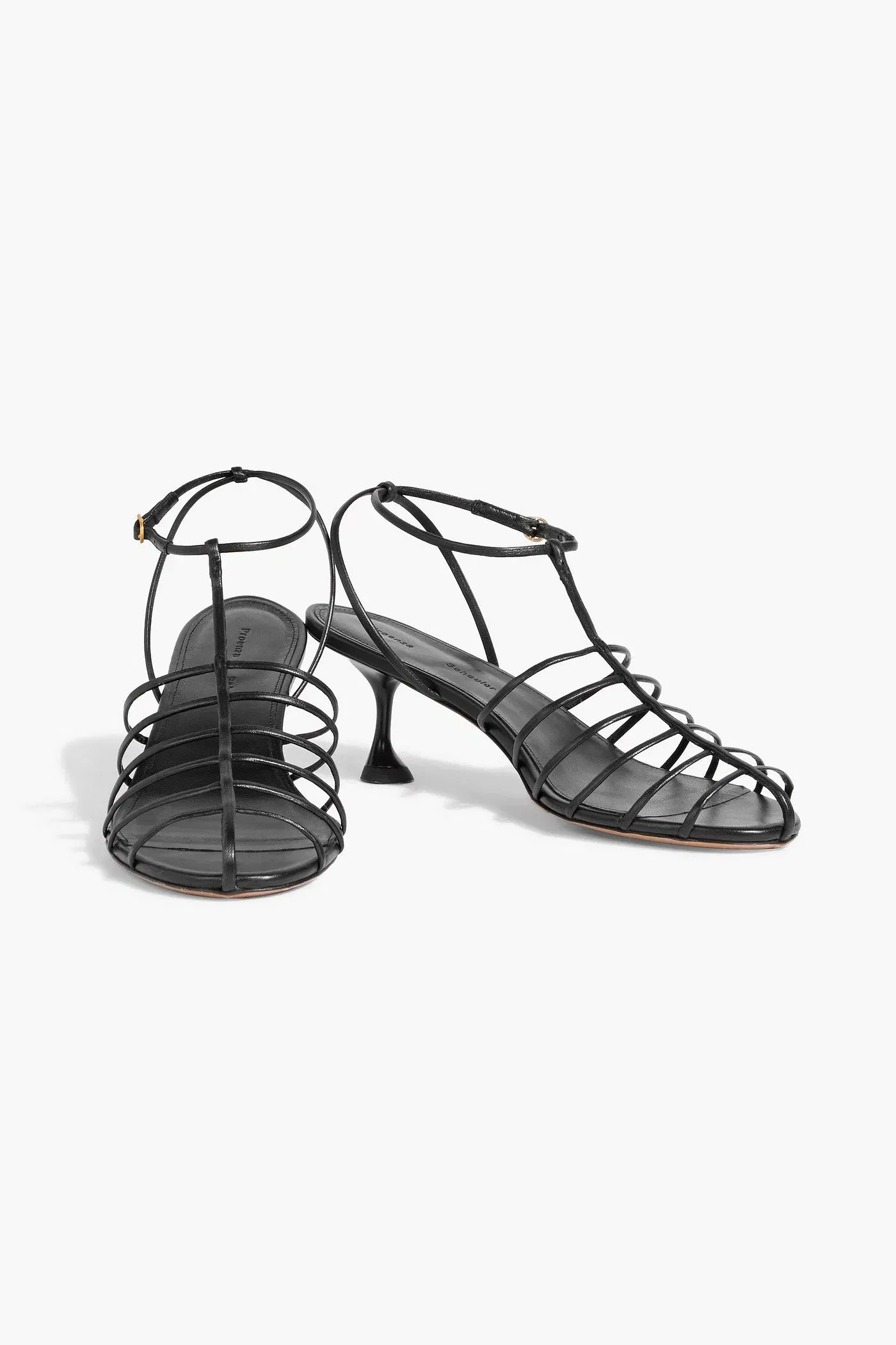Proenza Schouler T-Shirt Cage Leather Sandals Black Women's