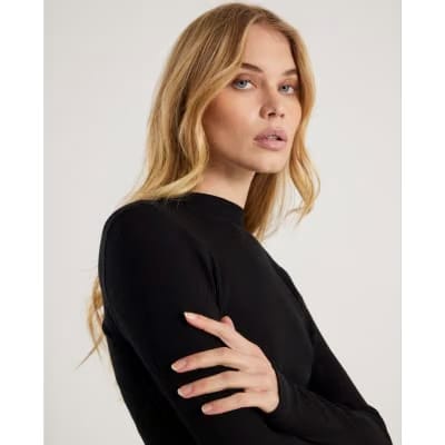 Black Long Sleeve Ribbed Crew Neck Top