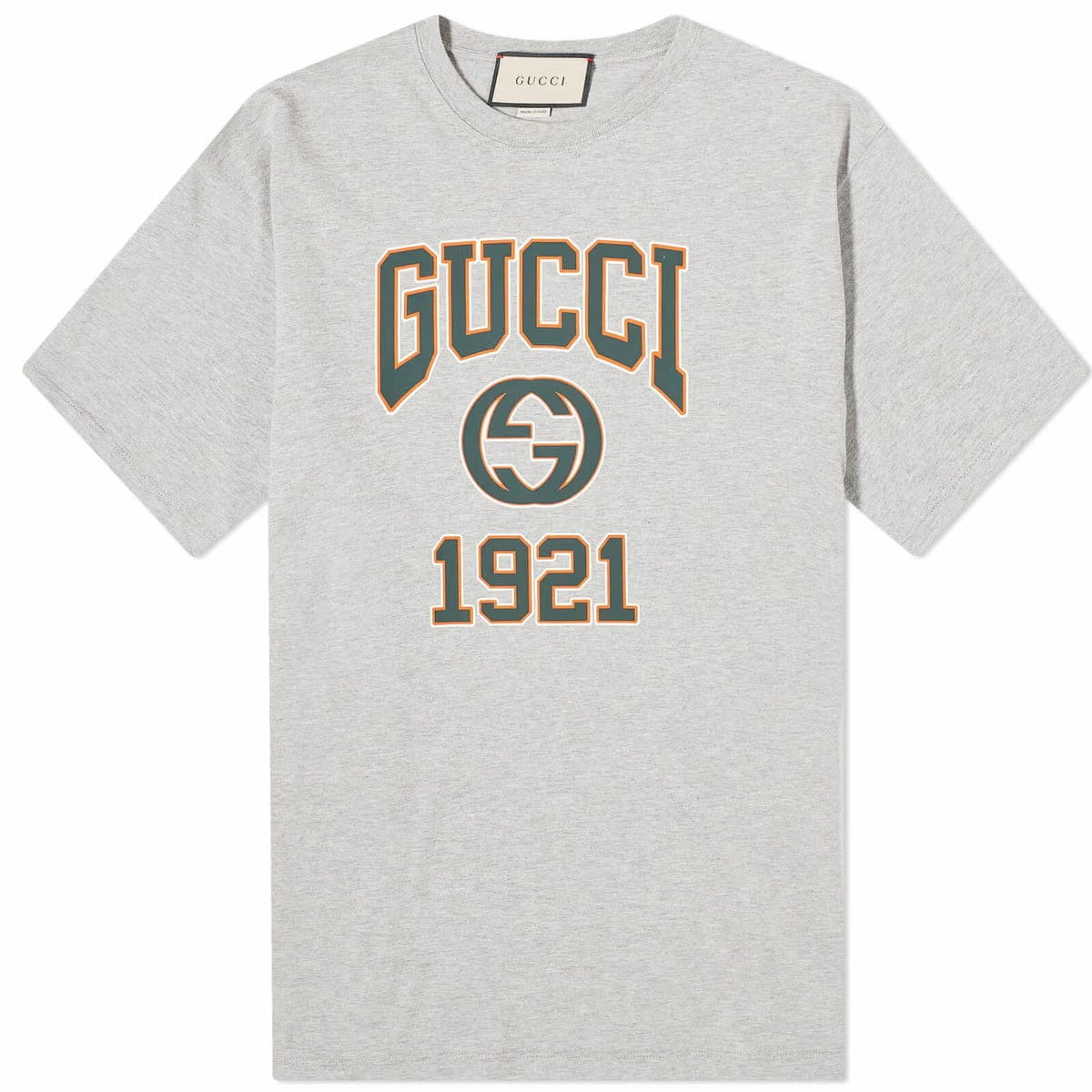 Gucci Men's Interlocking GG College Logo T-Shirt in Grey Melange