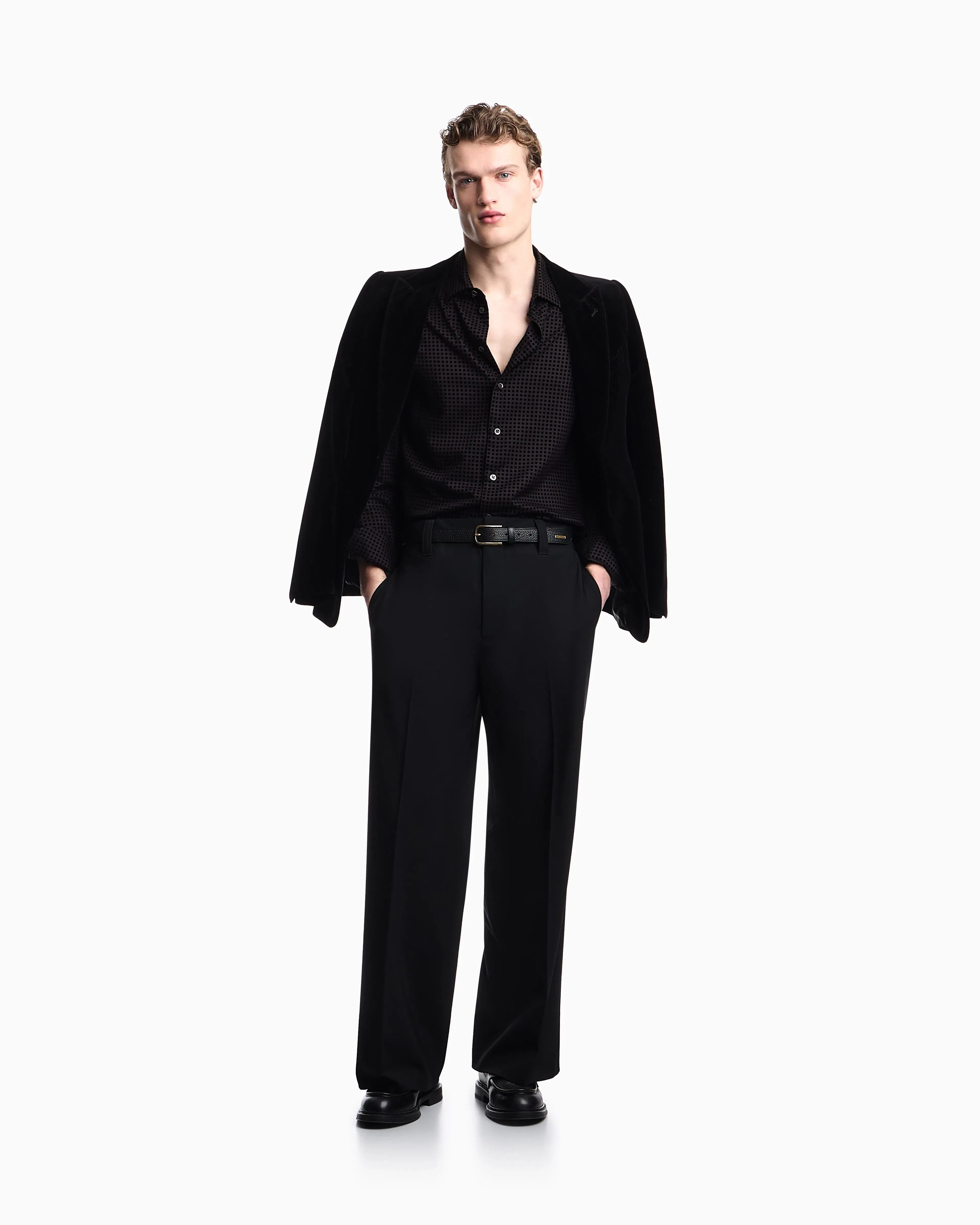 Emporio Armani Micro-check flocked viscose shirt
