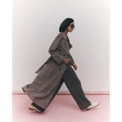 Brown Faux Suede Belted Trench Coat